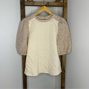 VOY Cream and Tan Quilted Sweater Top Size S